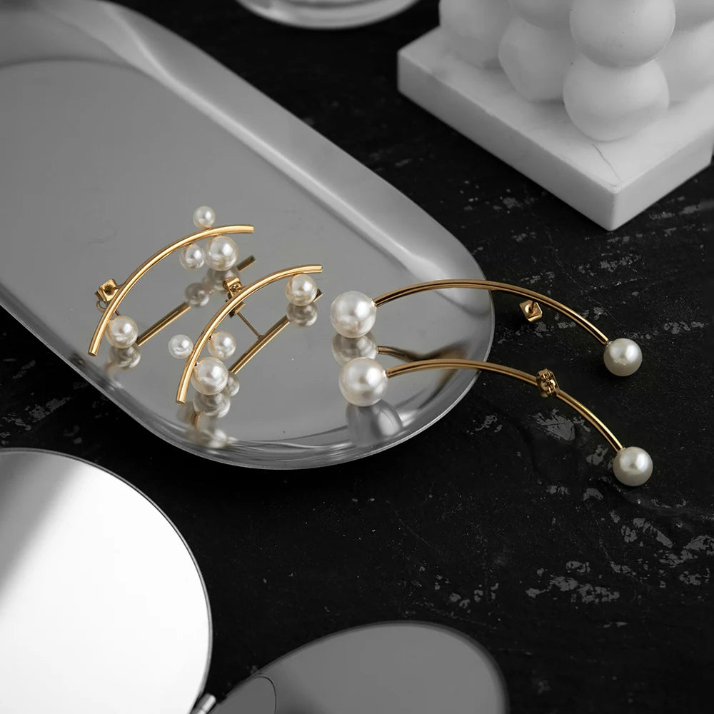 Hanging Pearl Stud Earrings