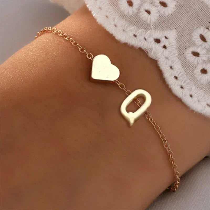 Initial Letter Heart Bracelet