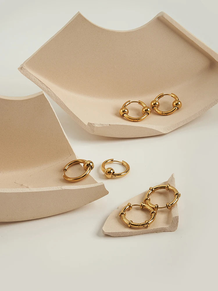 Steel Bead Hoop Earrings