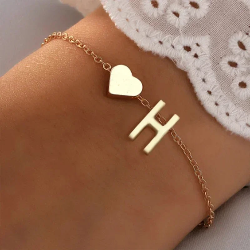 Initial Letter Heart Bracelet