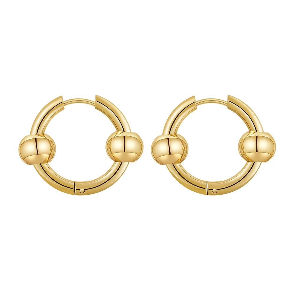 Steel Bead Hoop Earrings