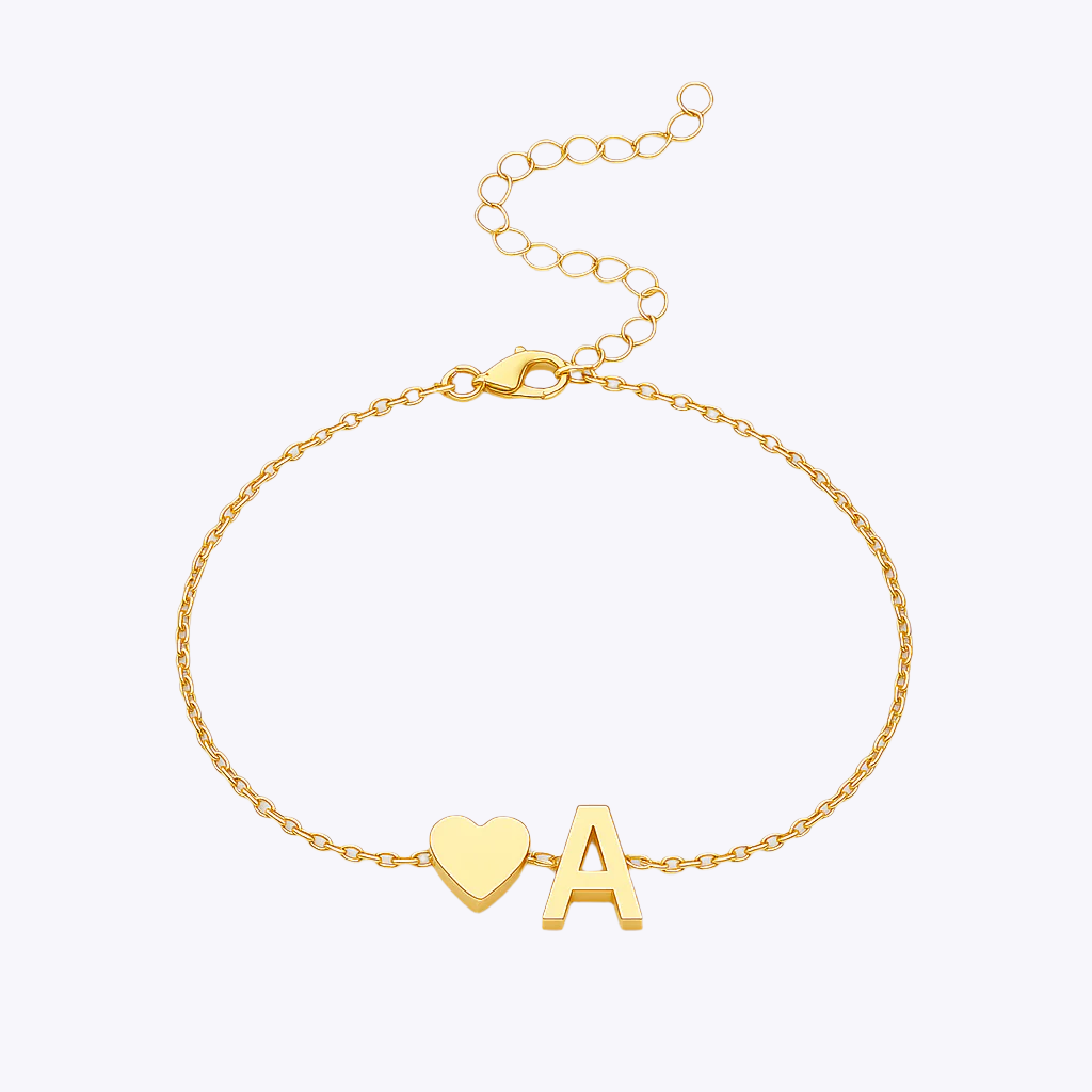 Initial Letter Heart Bracelet
