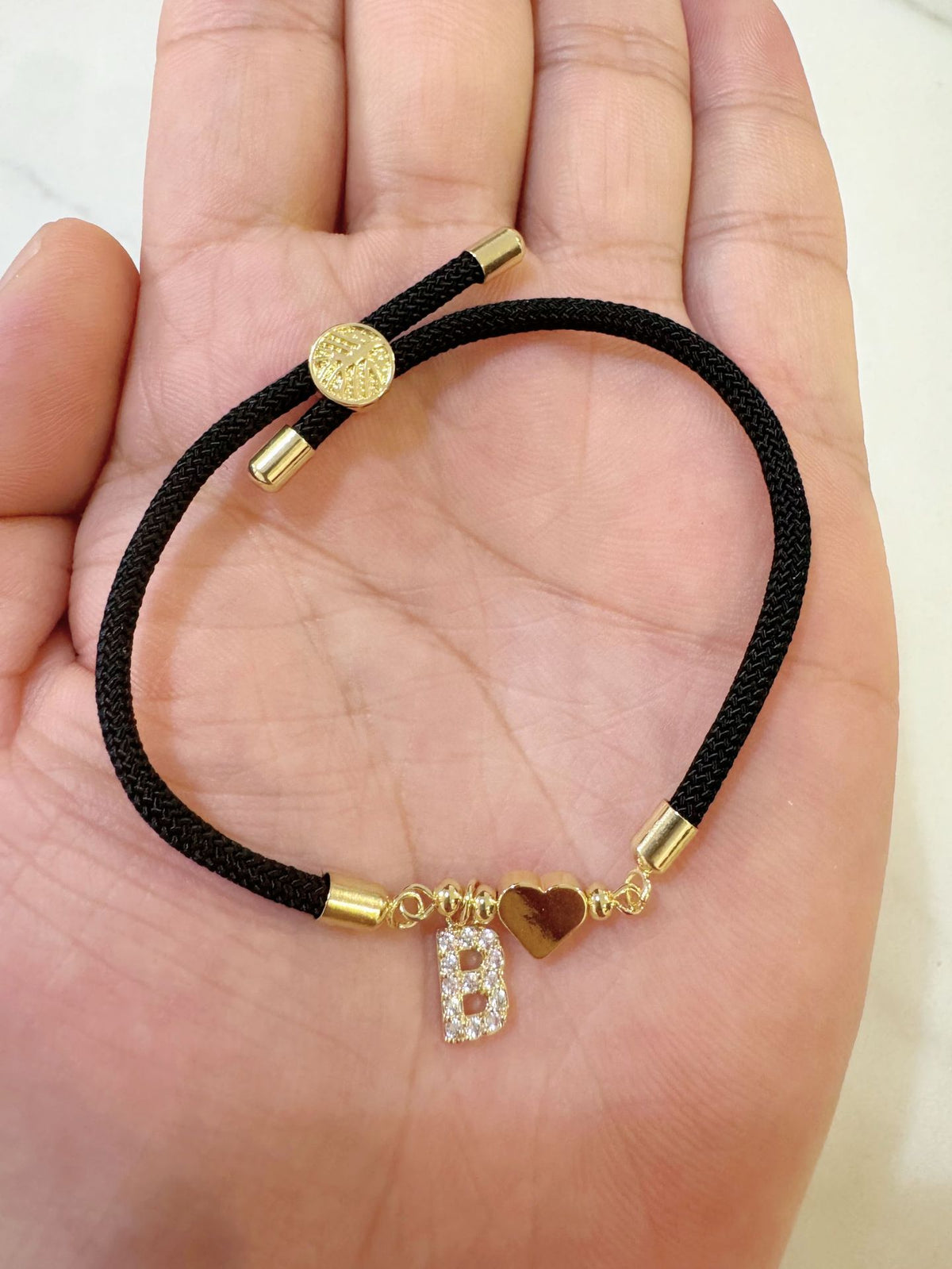 Black initial rope bracelet, letter B