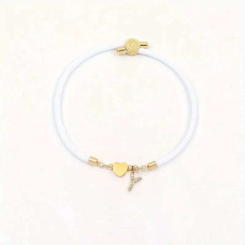 White initial rope bracelet, letter Y