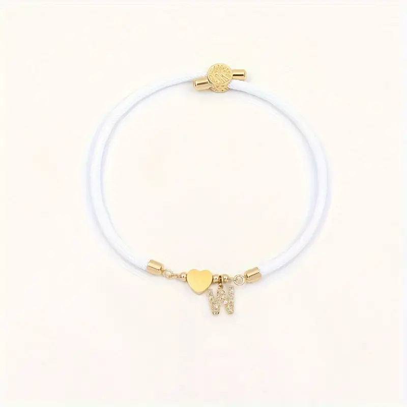 White initial rope bracelet, letter W