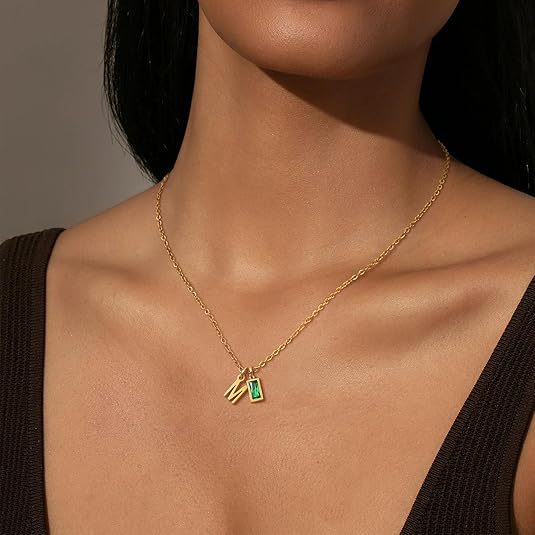 Initial Baguette Birthstone Necklace