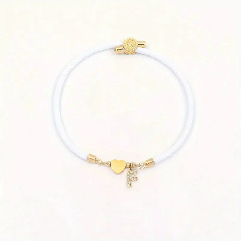White initial rope bracelet, letter F