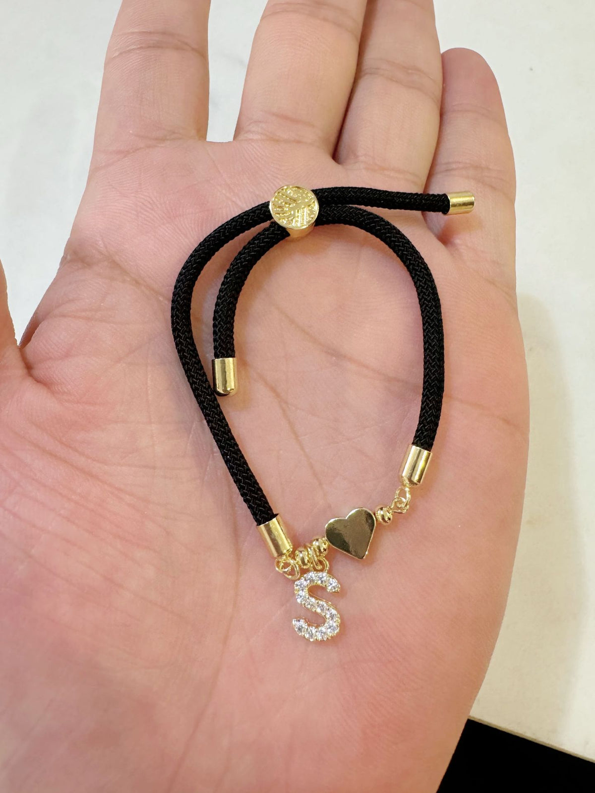 Black initial rope bracelet, letter S
