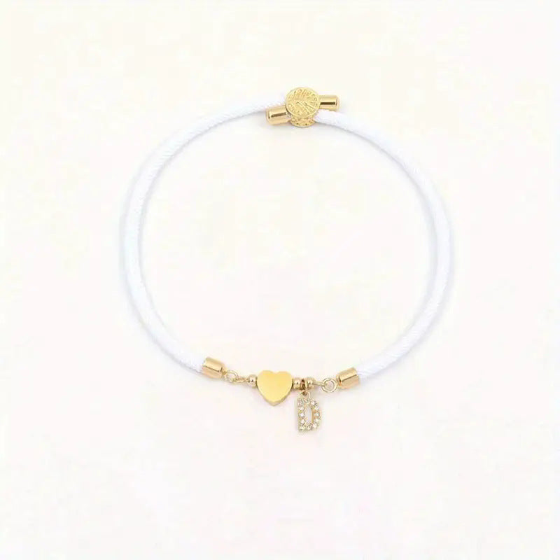 White initial rope bracelet, letter D