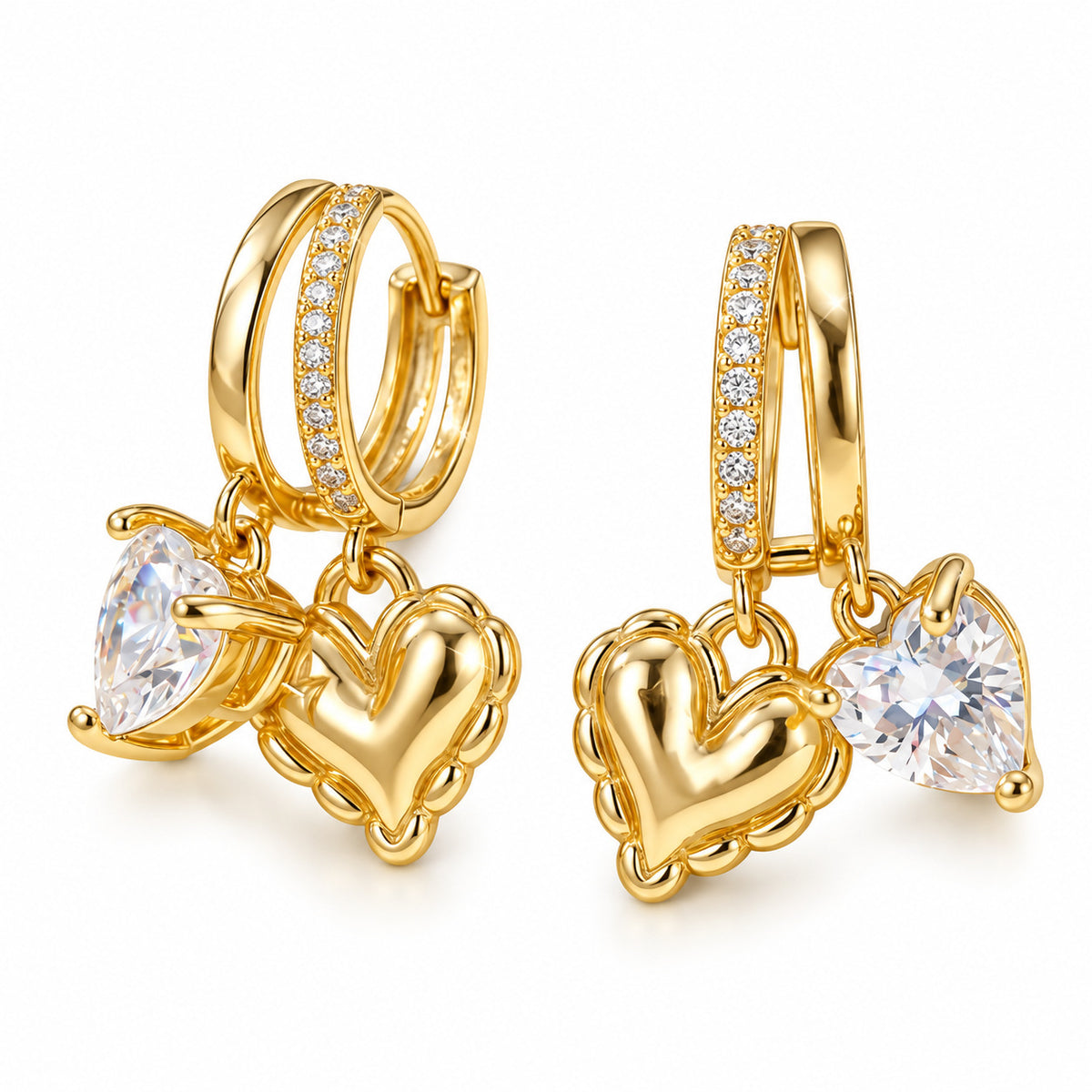 Heart love hoop earrings in gold