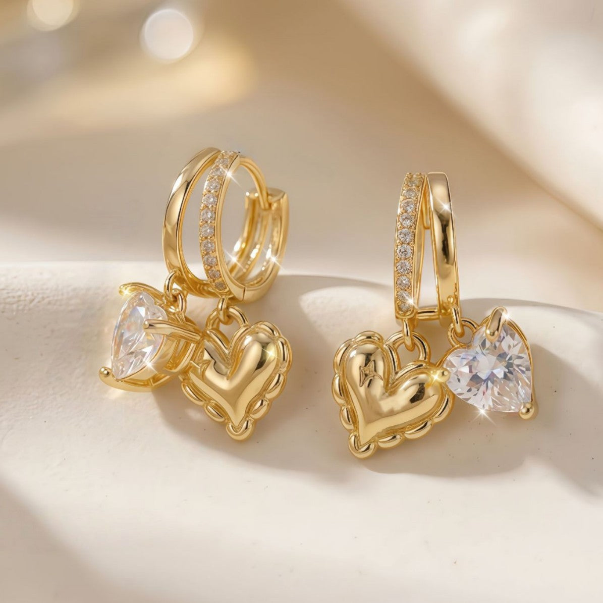 Heart love earrings on a dish