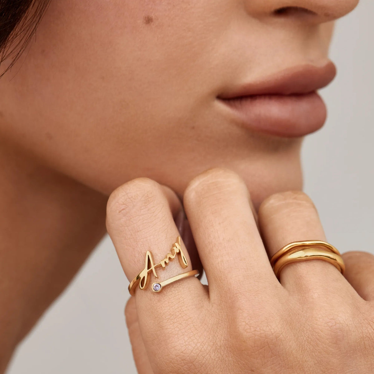 Name birthstone ring styled