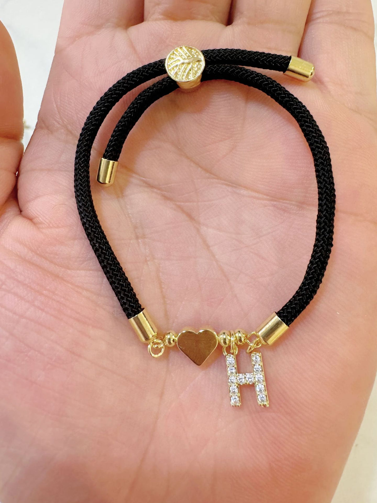Black initial rope bracelet, letter H