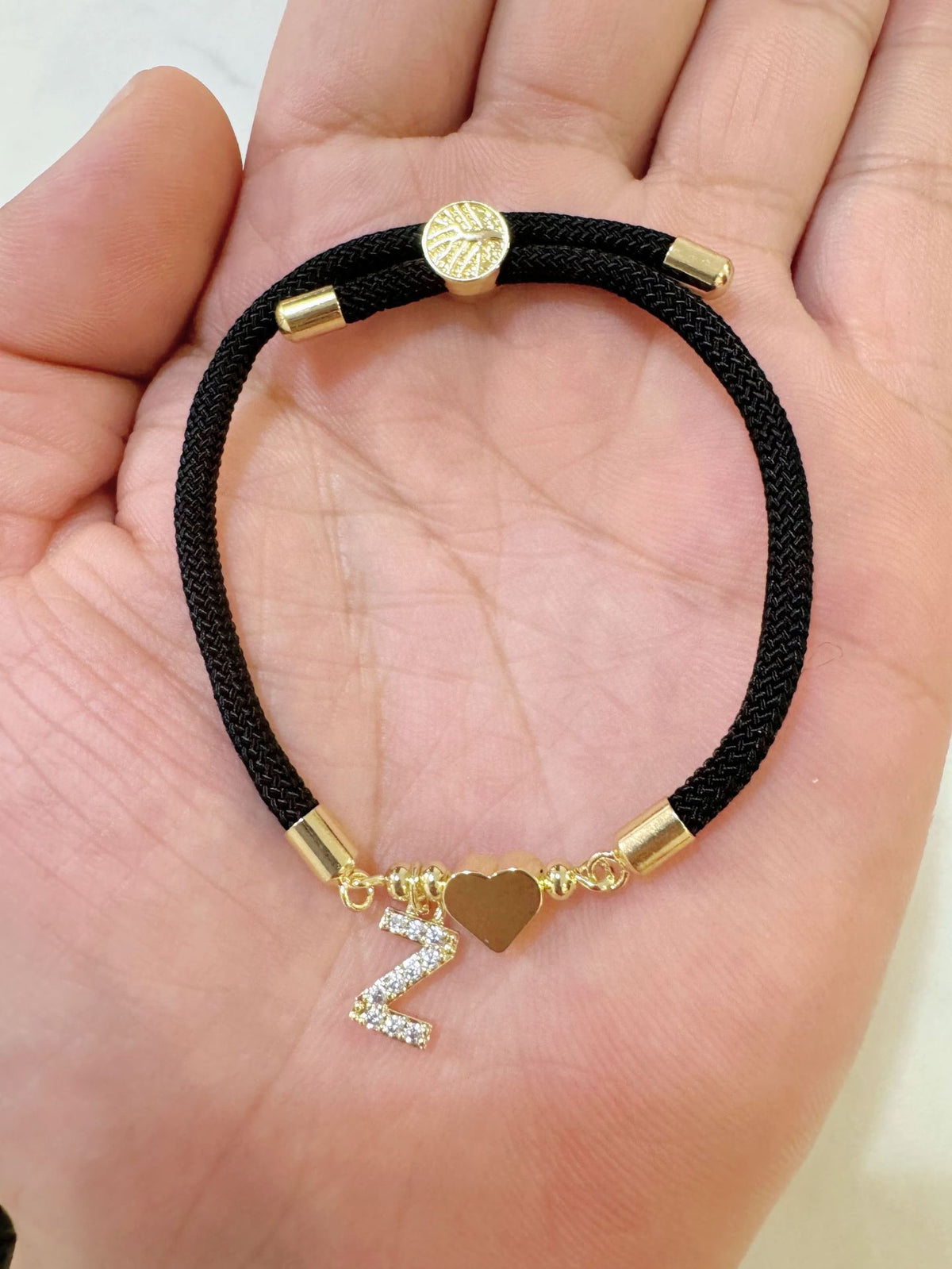 Black initial rope bracelet, letter Z