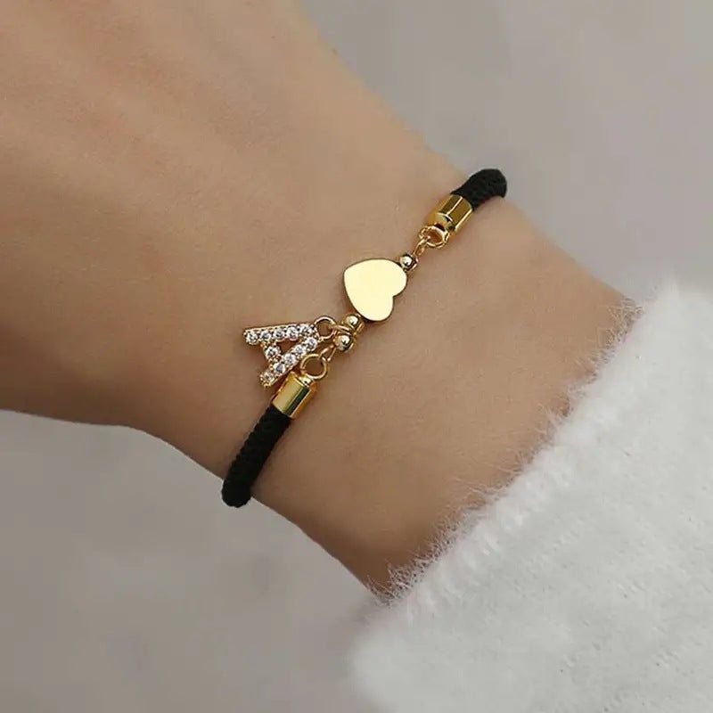 Black initial rope bracelet, letter A