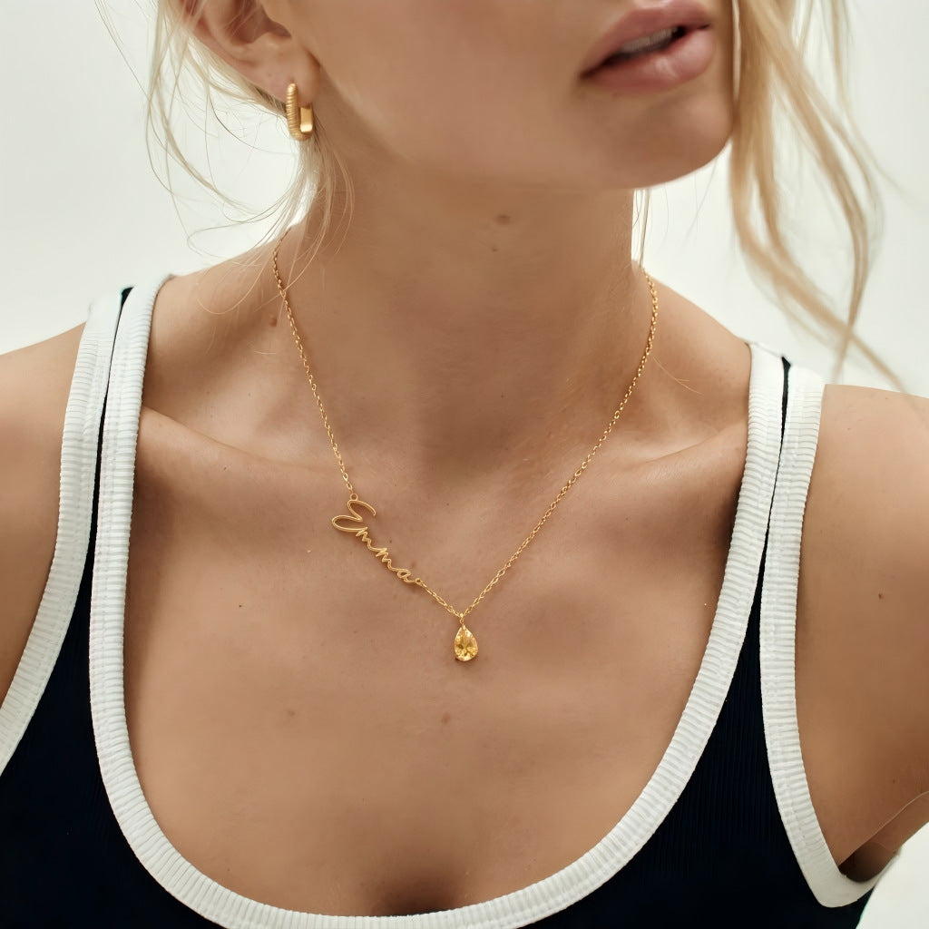 Birthstone Name Necklace