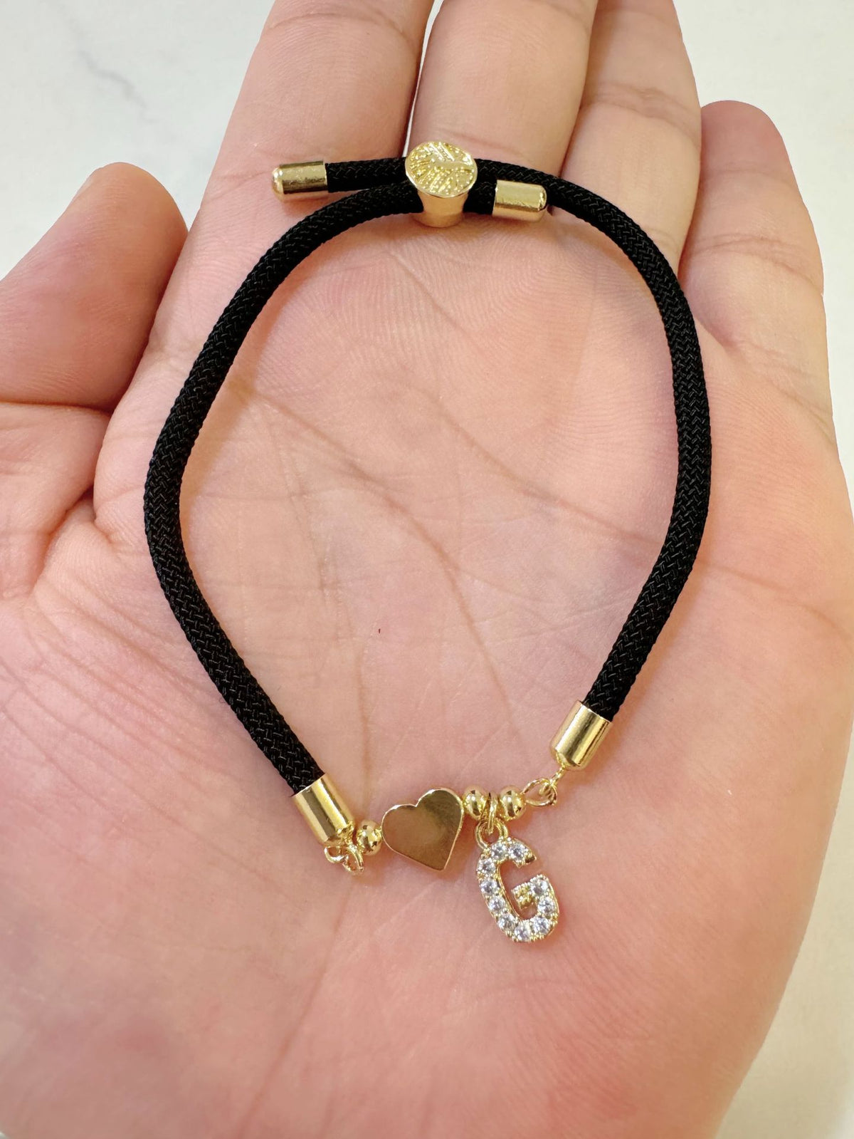 Black initial rope bracelet, letter G