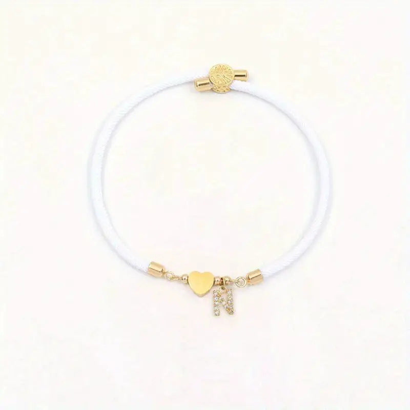 White initial rope bracelet, letter N