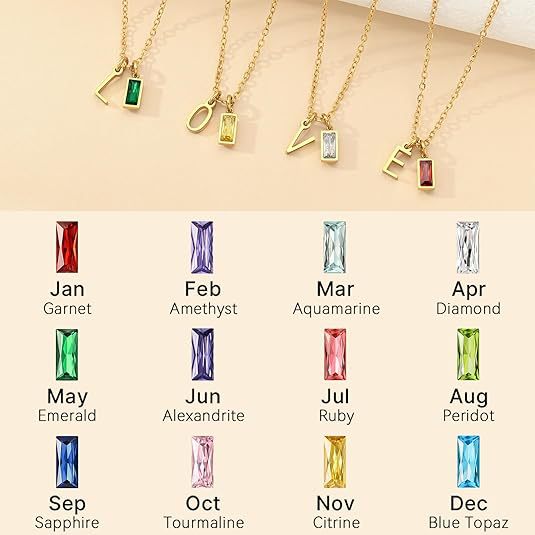 Initial Baguette Birthstone Necklace