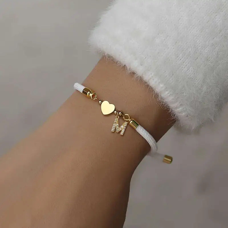 White initial rope bracelet, letter M