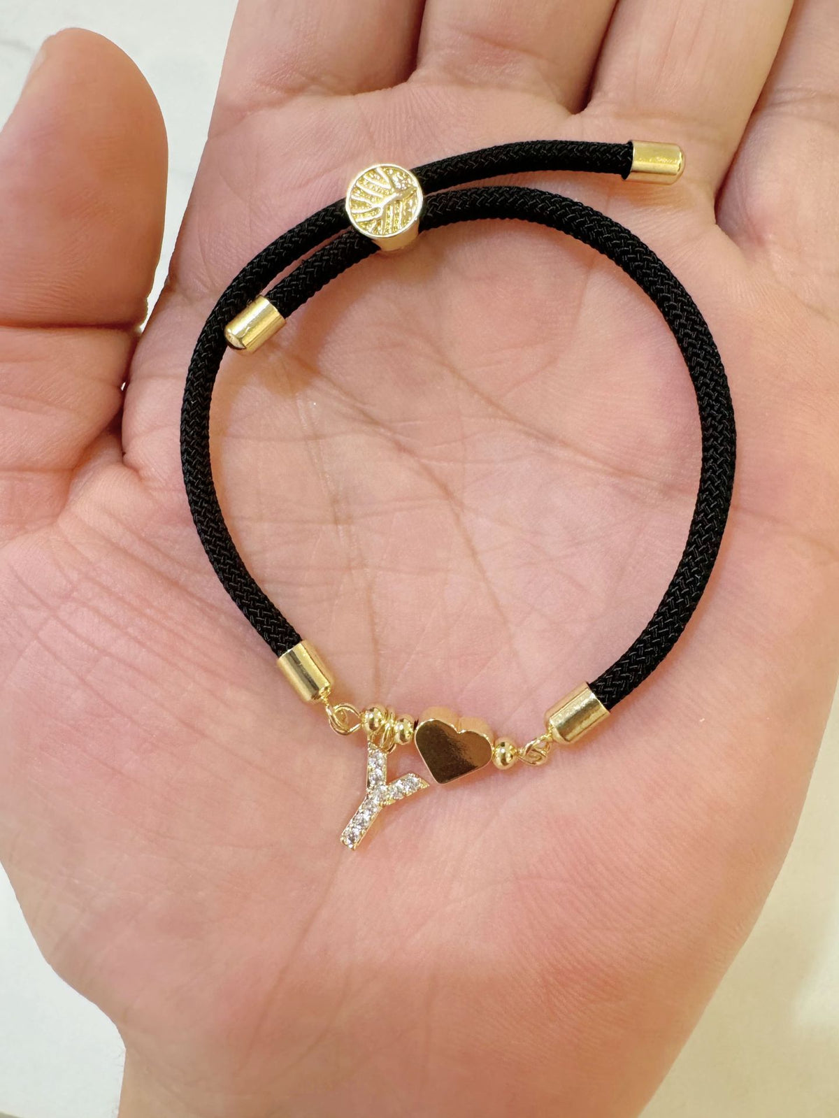 Black initial rope bracelet, letter Y