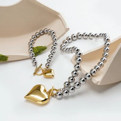 Silver Pearl Heart Bracelet & Necklace