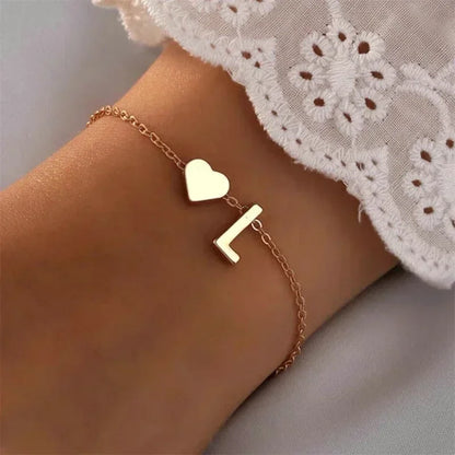 Initial Letter Heart Bracelet