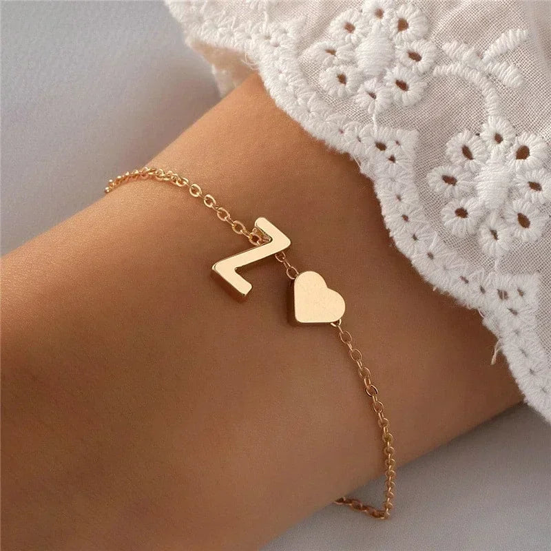 Initial Letter Heart Bracelet