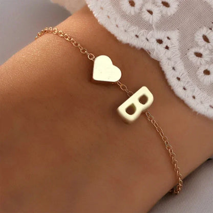 Initial Letter Heart Bracelet