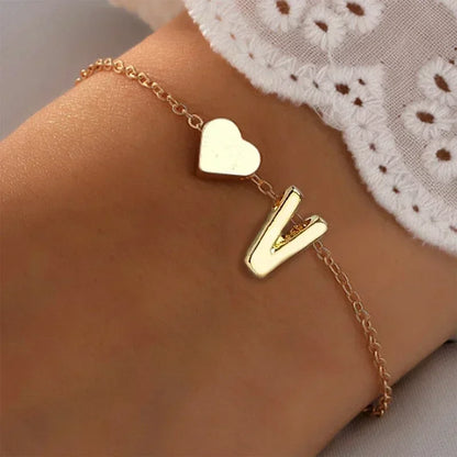 Initial Letter Heart Bracelet