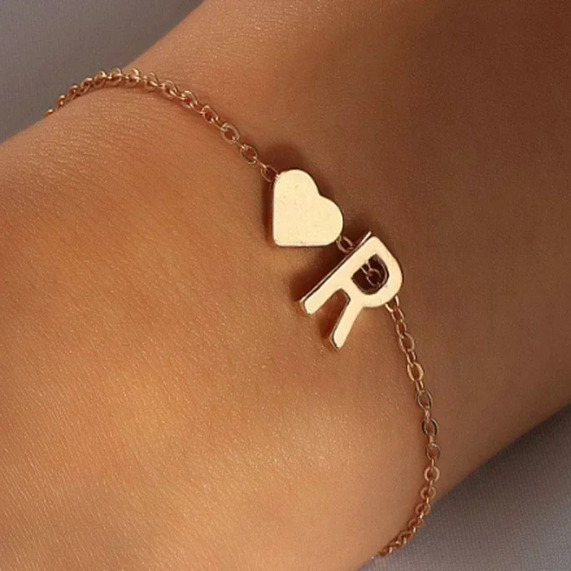 Initial Letter Heart Bracelet