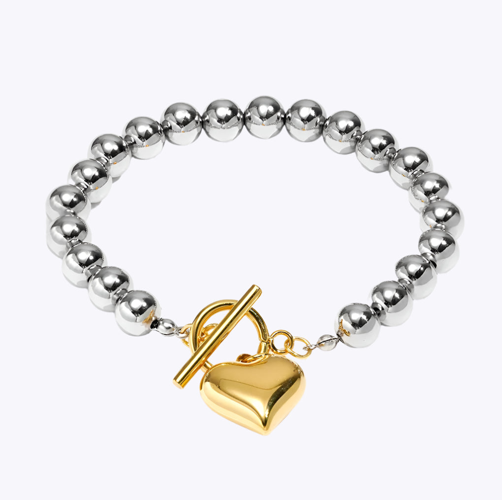 Silver Pearl Heart Bracelet & Necklace