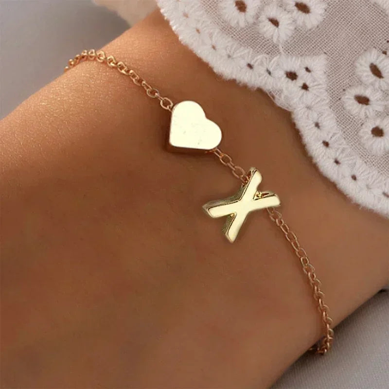 Initial Letter Heart Bracelet