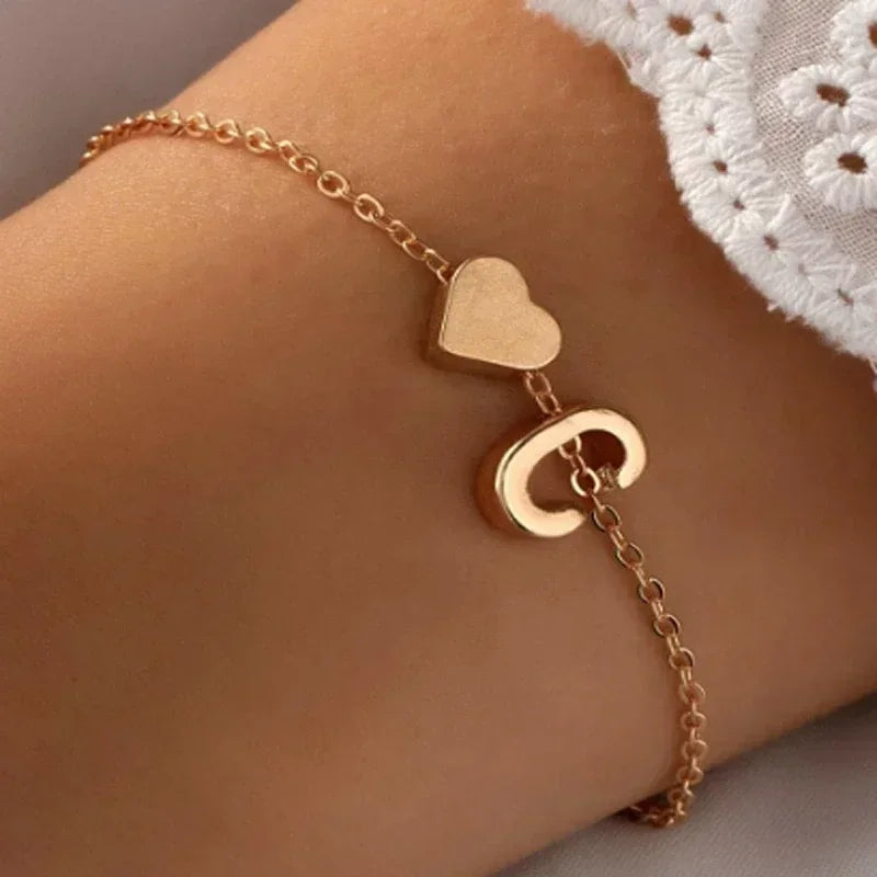 Initial Letter Heart Bracelet