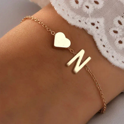 Initial Letter Heart Bracelet