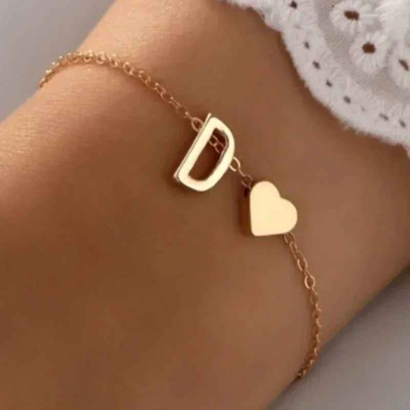 Initial Letter Heart Bracelet