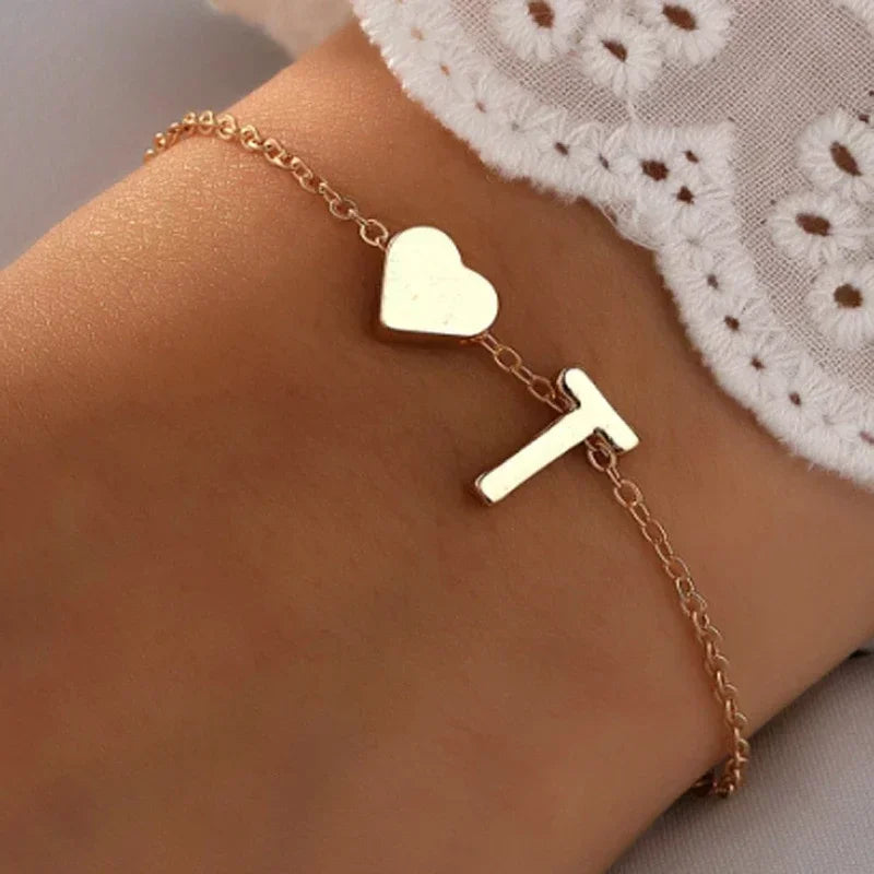 Initial Letter Heart Bracelet