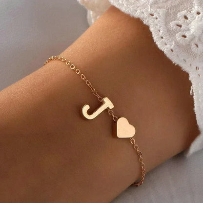 Initial Letter Heart Bracelet