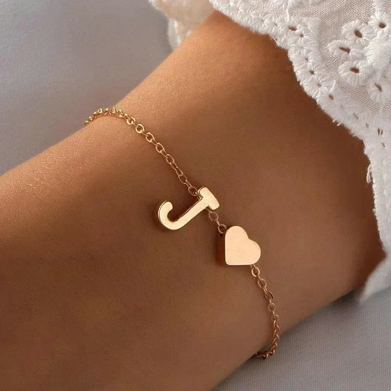 Initial Letter Heart Bracelet