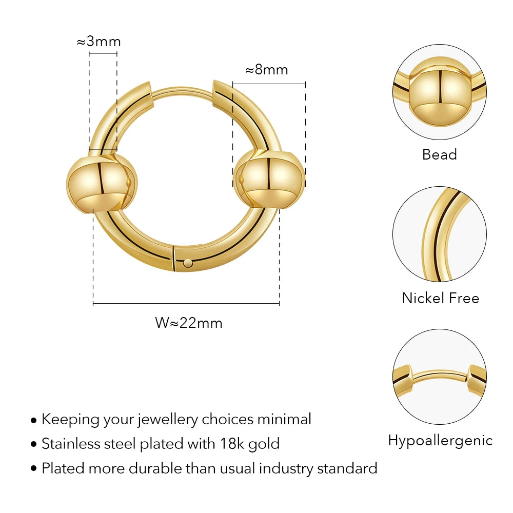 Steel Bead Hoop Earrings