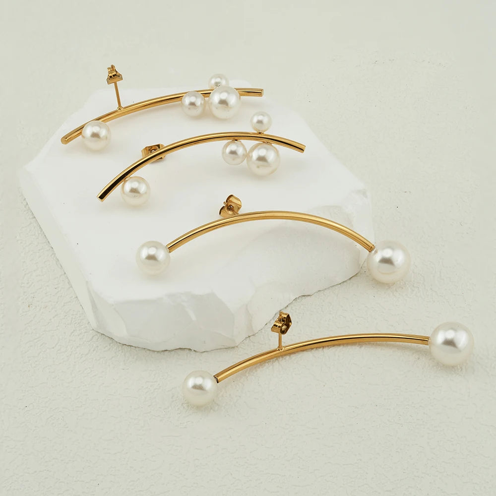 Hanging Pearl Stud Earrings