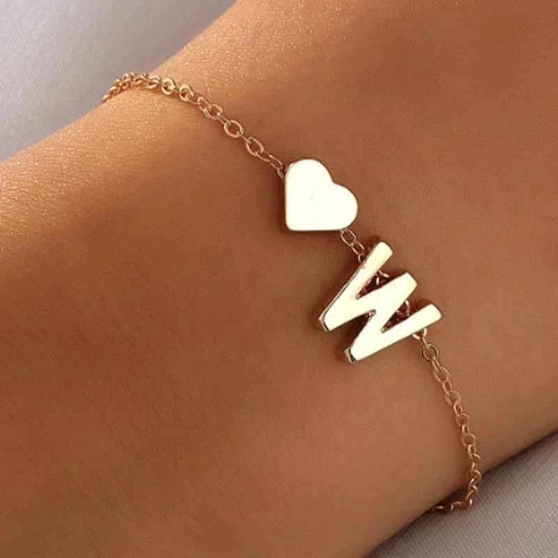 Initial Letter Heart Bracelet
