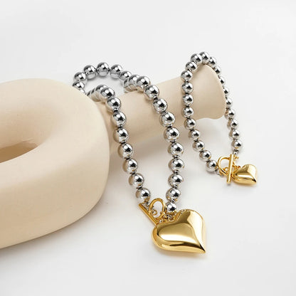 Silver Pearl Heart Bracelet & Necklace