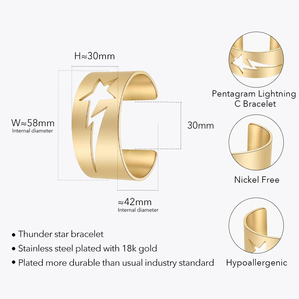 Graved Thunder Star Open Bracelet