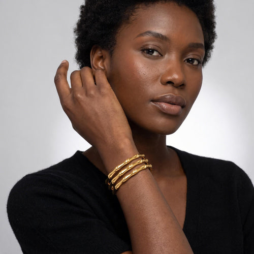 Bamboo Open Bangle worn by a model