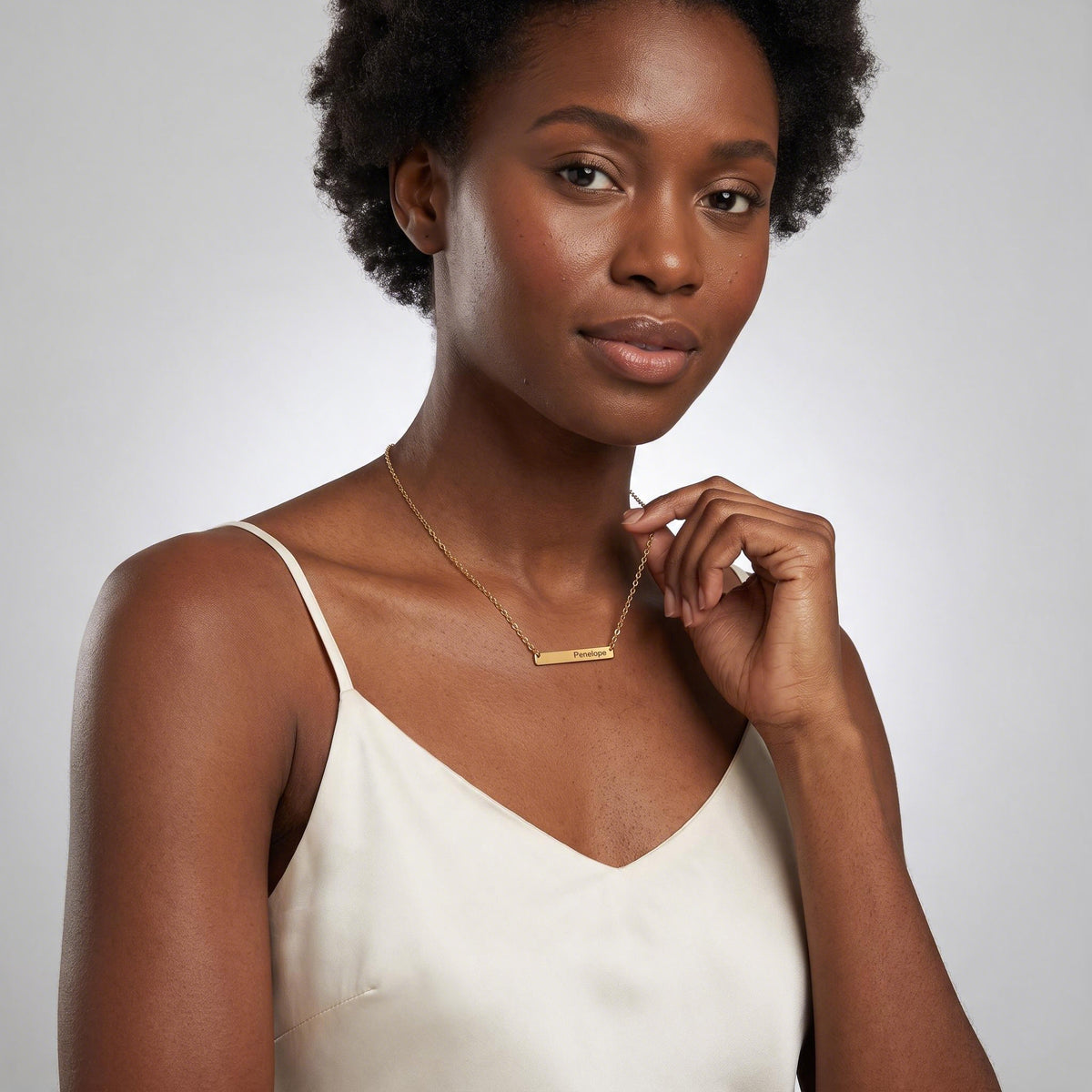 Bar Necklace worn by a model