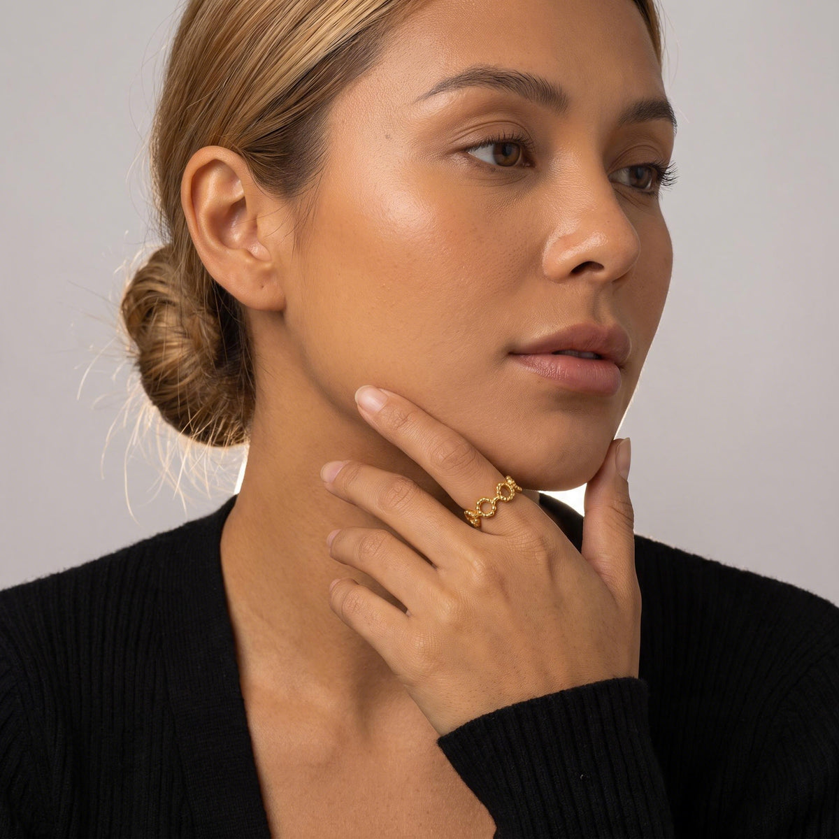Beaded Loop Ring worn by a model