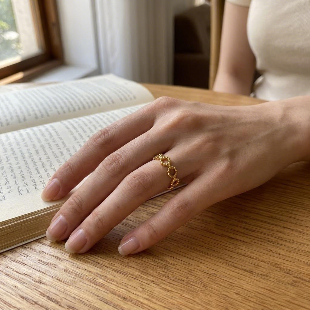 Beaded Loop Ring worn on the hand