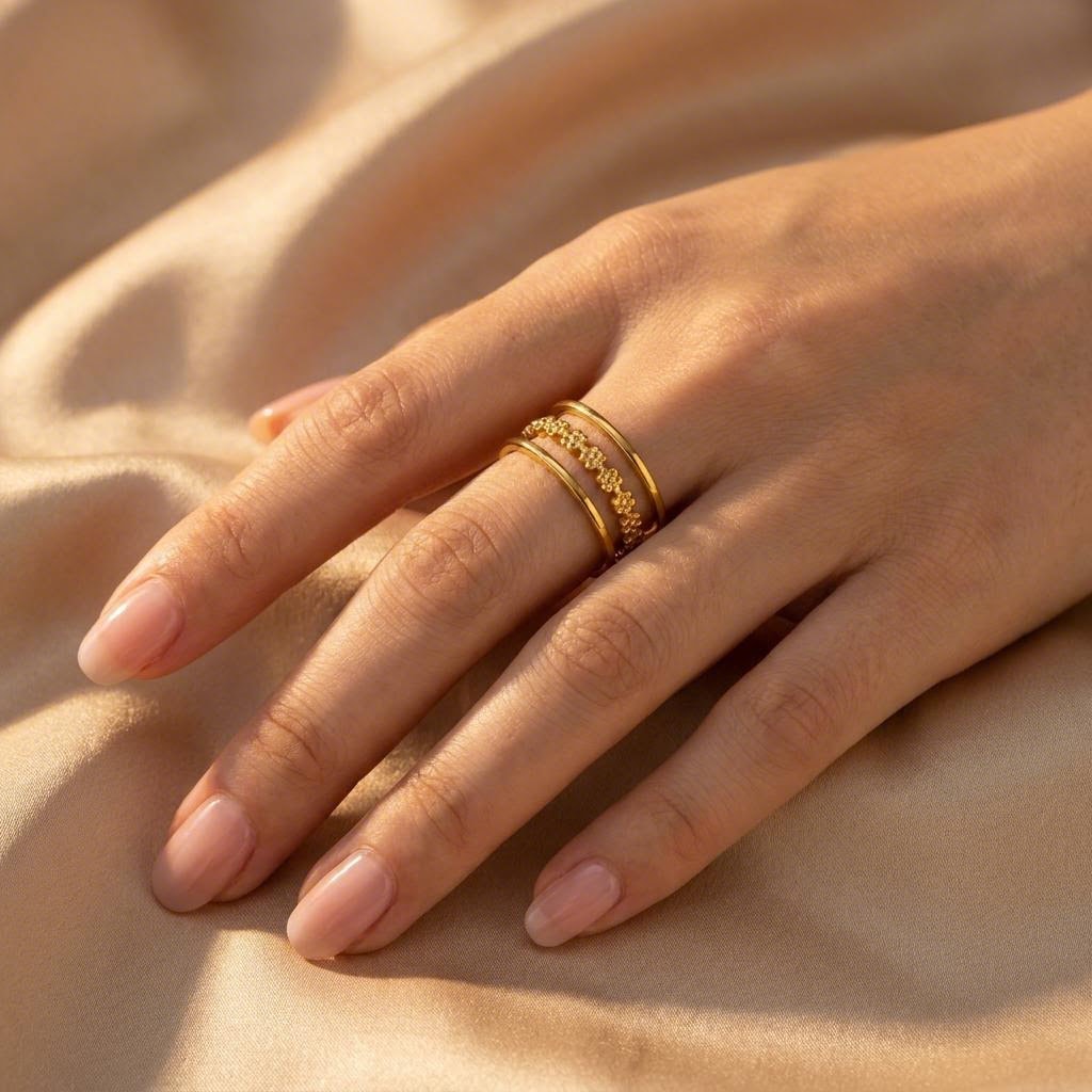 Beaded Trio Ring worn on the hand