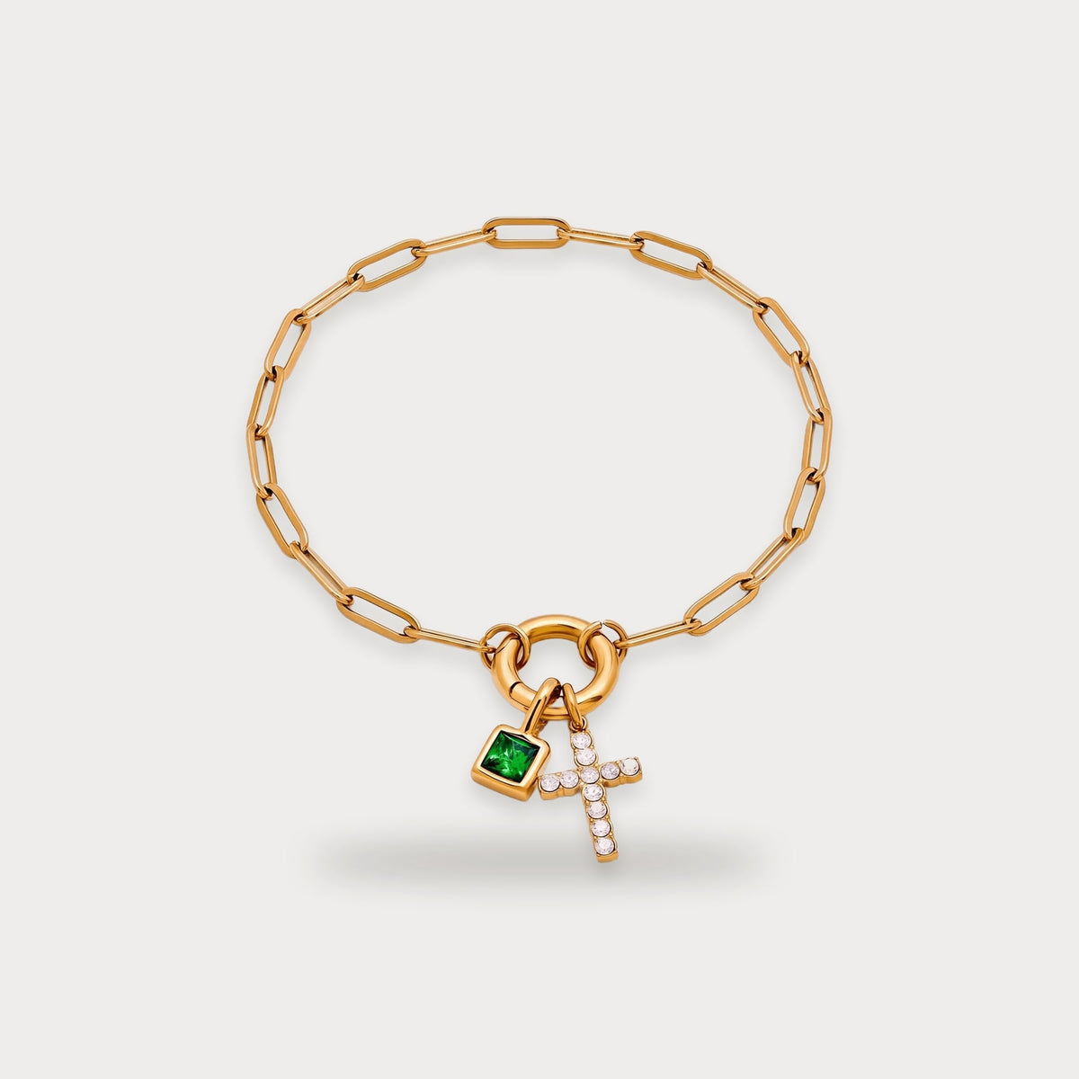 Birthstone Cross Clip Bracelet studio photo